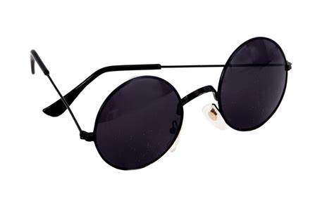 small round black sunglasses.